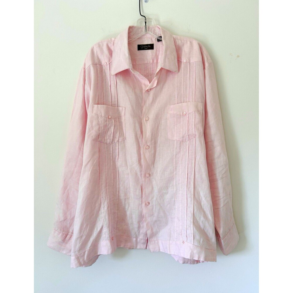 Fernando Pena Men's Pink Linen Woven Button-Up Shirt XL Long Sleeve Pockets
